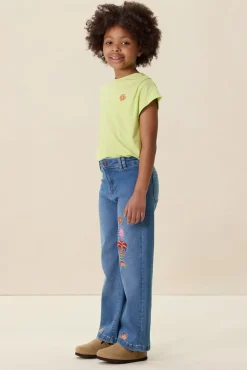 Blauwe wide leg jeans met embroidery