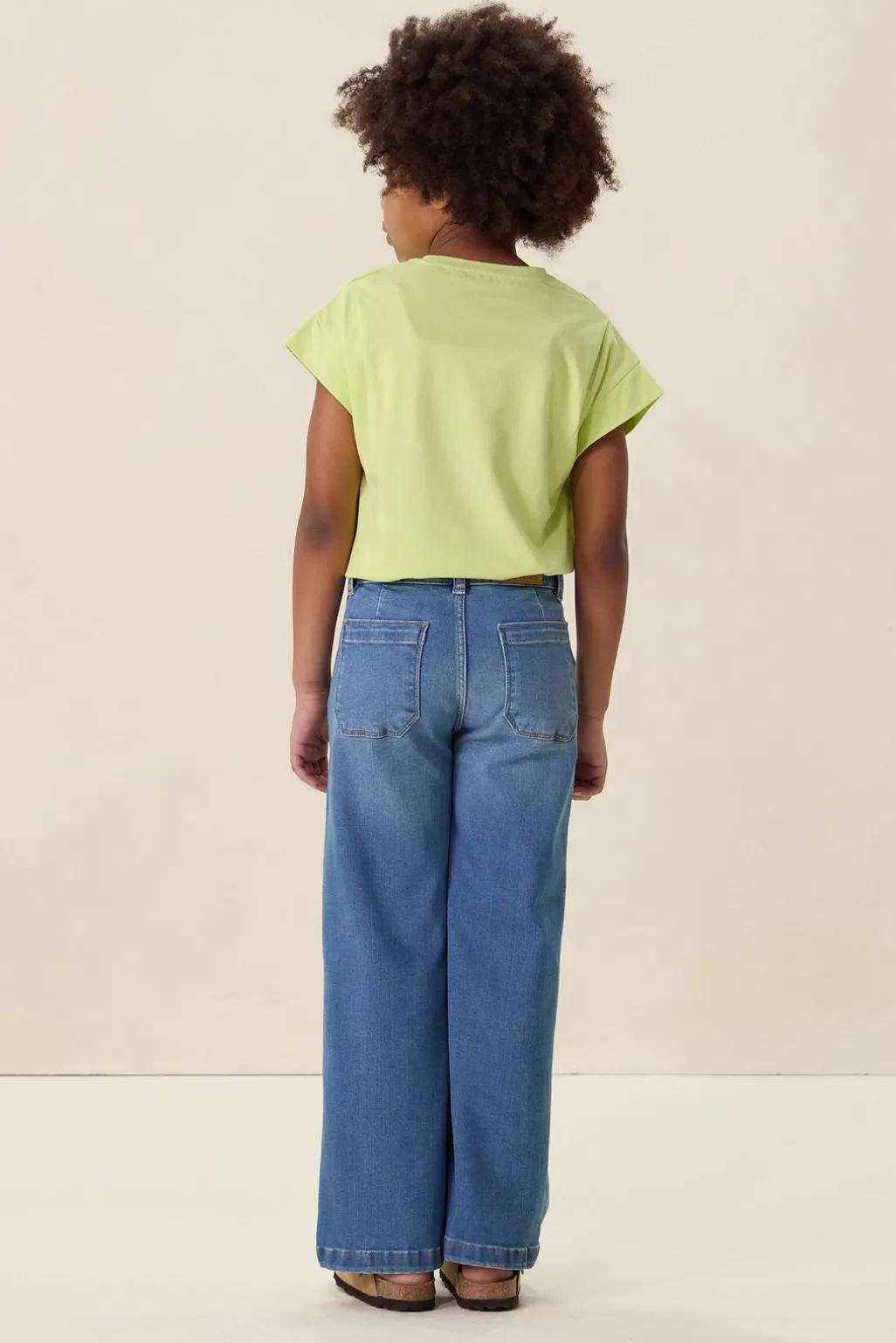 Blauwe wide leg jeans met embroidery