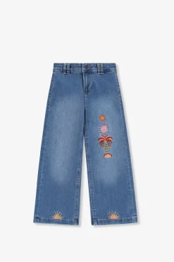 Blauwe wide leg jeans met embroidery