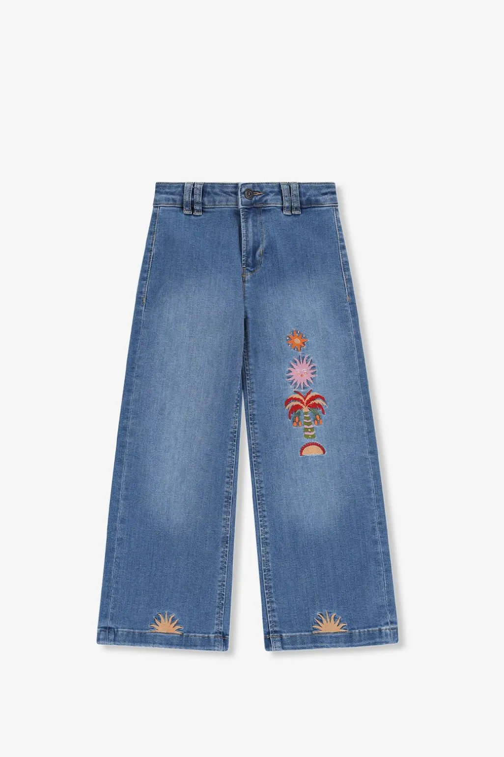 Blauwe wide leg jeans met embroidery