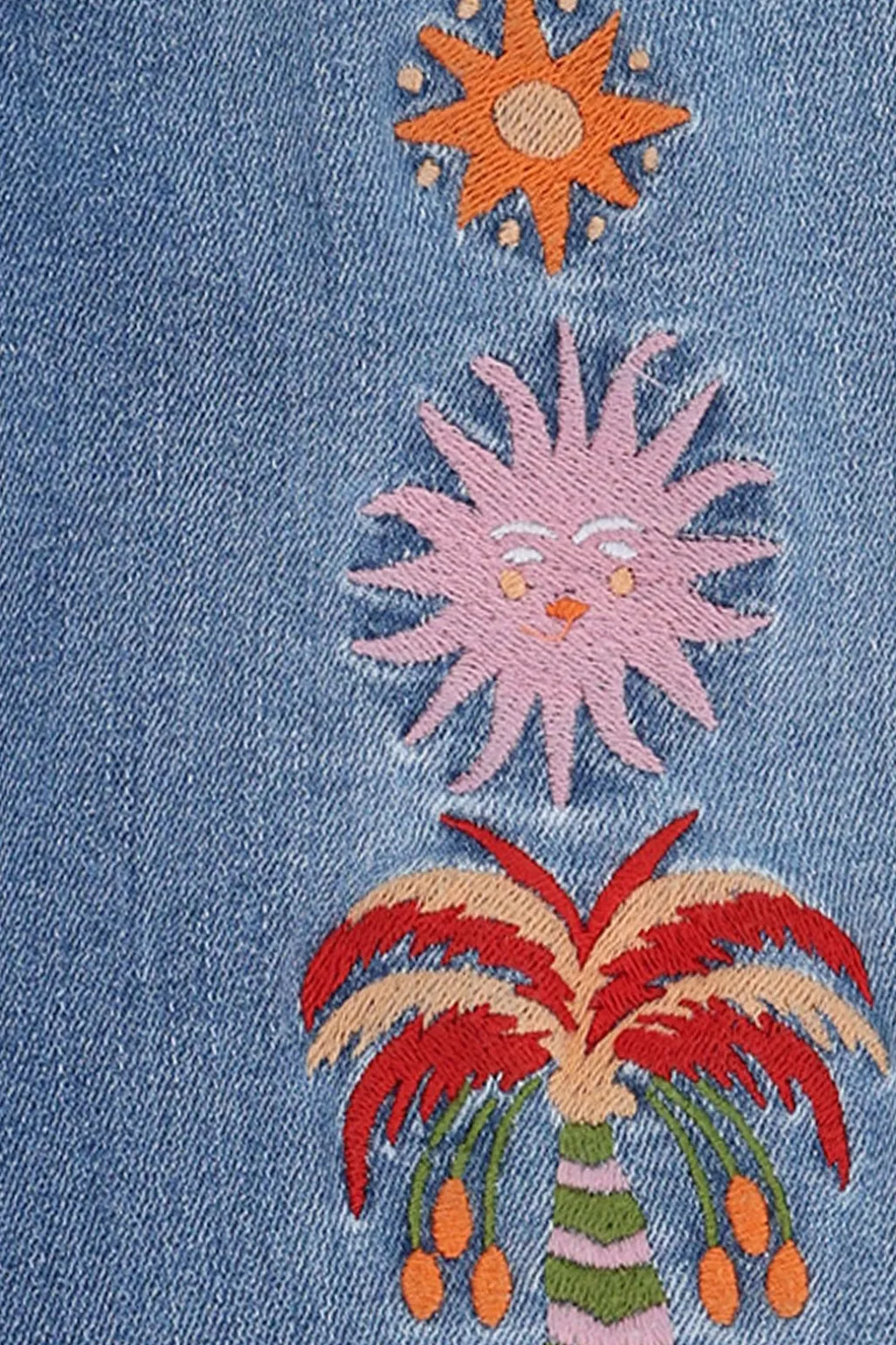 Blauwe wide leg jeans met embroidery