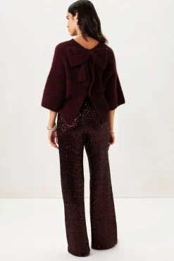 Bordeaux rode high rise broek met pailletten