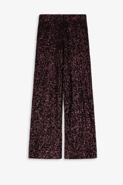 Bordeaux rode high rise broek met pailletten