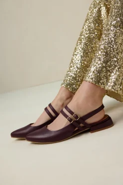 Bordeaux rode leren slingbacks met dubbele bandjes