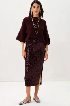 Bordeaux rode maxi rok met pailletten