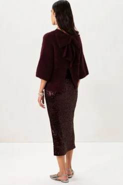 Bordeaux rode maxi rok met pailletten