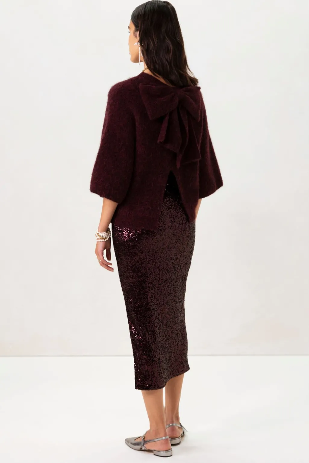 Bordeaux rode maxi rok met pailletten