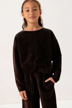 Bronskleurige longsleeve met knoopdetail
