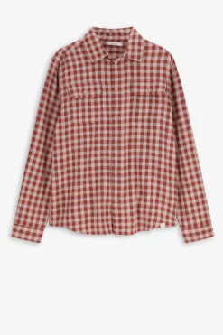 Bruin met rood geruit overhemd