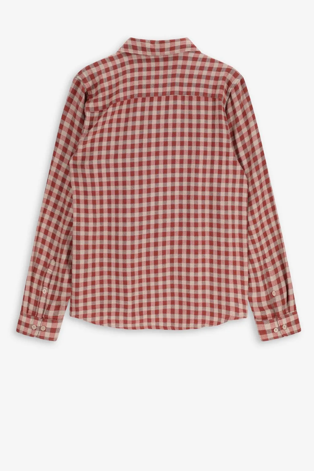 Bruin met rood geruit overhemd