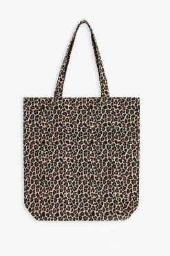 Bruine canvas shopper met leopard print