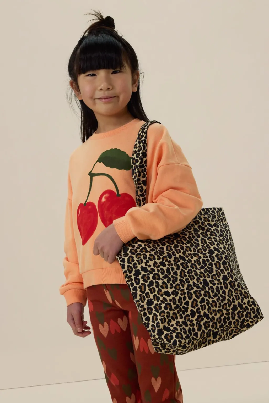 Bruine canvas shopper met leopard print