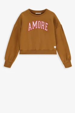 Bruine cropped sweater met artwork