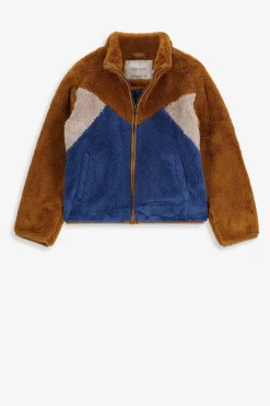 Bruine faux fur jas met colourblock