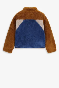 Bruine faux fur jas met colourblock