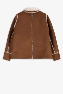 Bruine faux lammy jas met opgestikte zakken