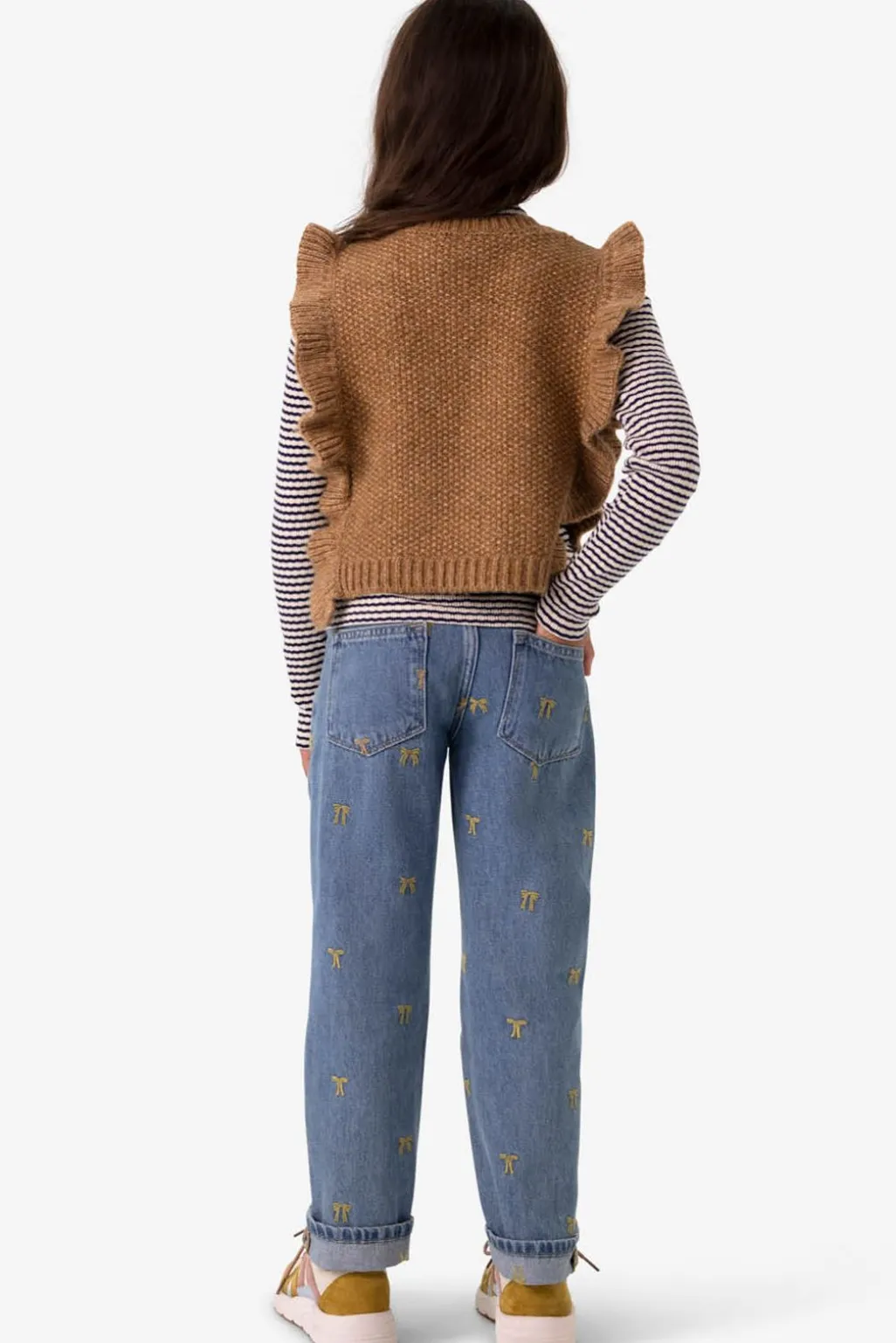 Bruine gebreide spencer met ruffles