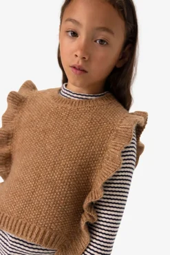 Bruine gebreide spencer met ruffles