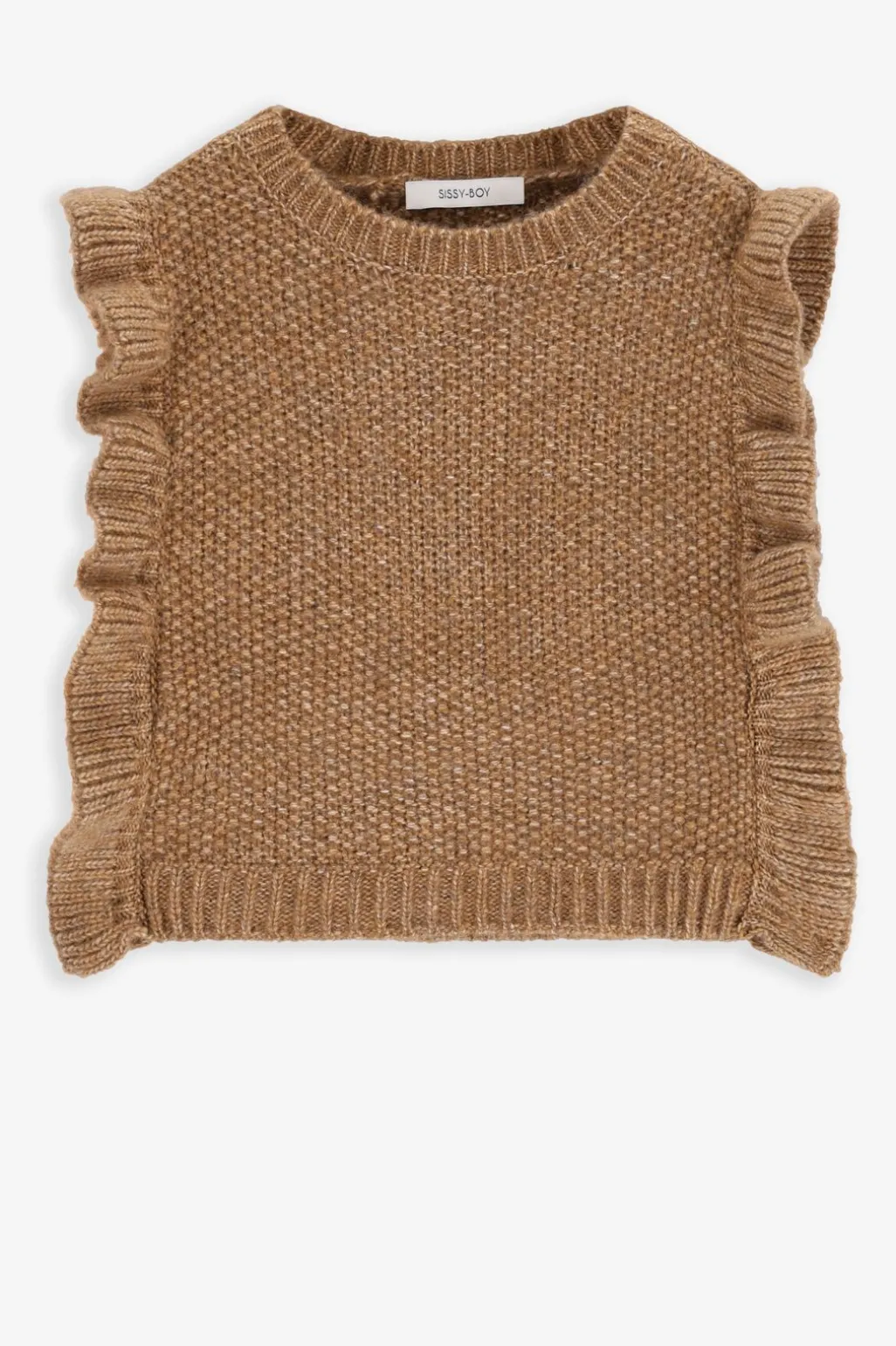 Bruine gebreide spencer met ruffles