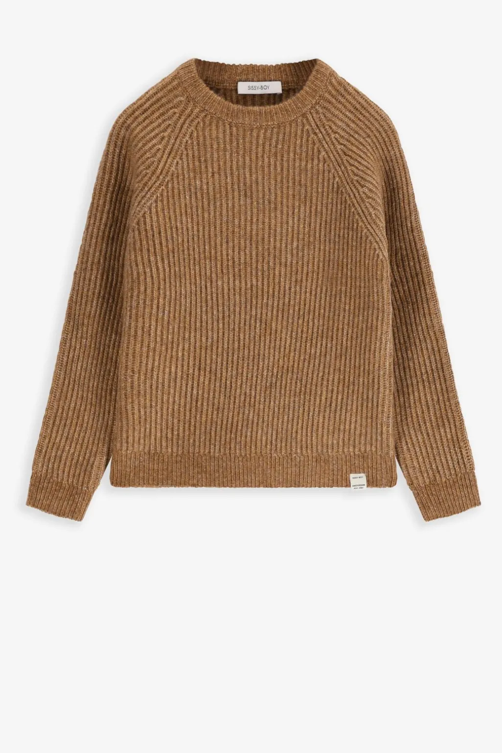 Bruine gebreide trui met raglan mouwen