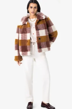 Bruine geruite faux fur jas