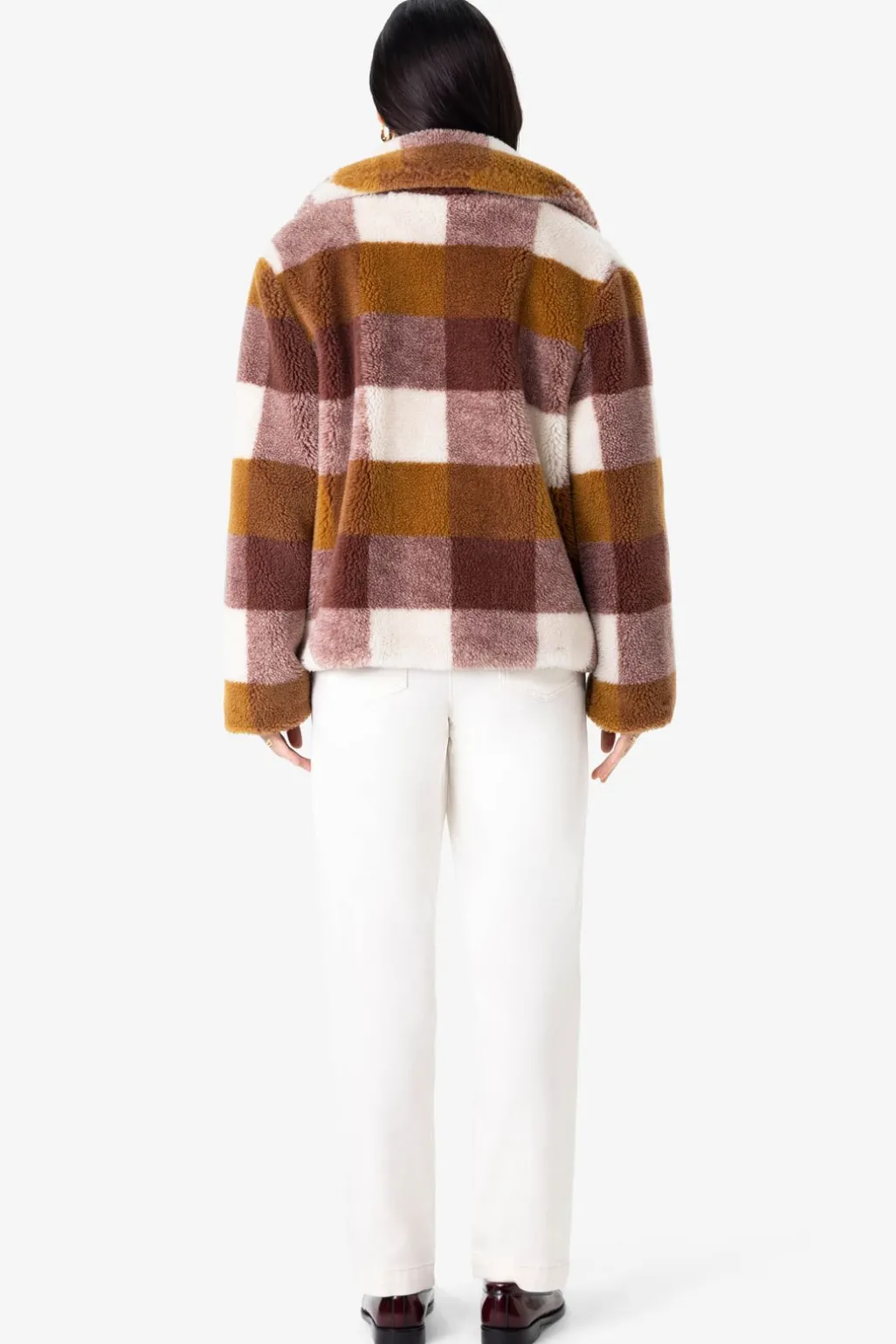Bruine geruite faux fur jas