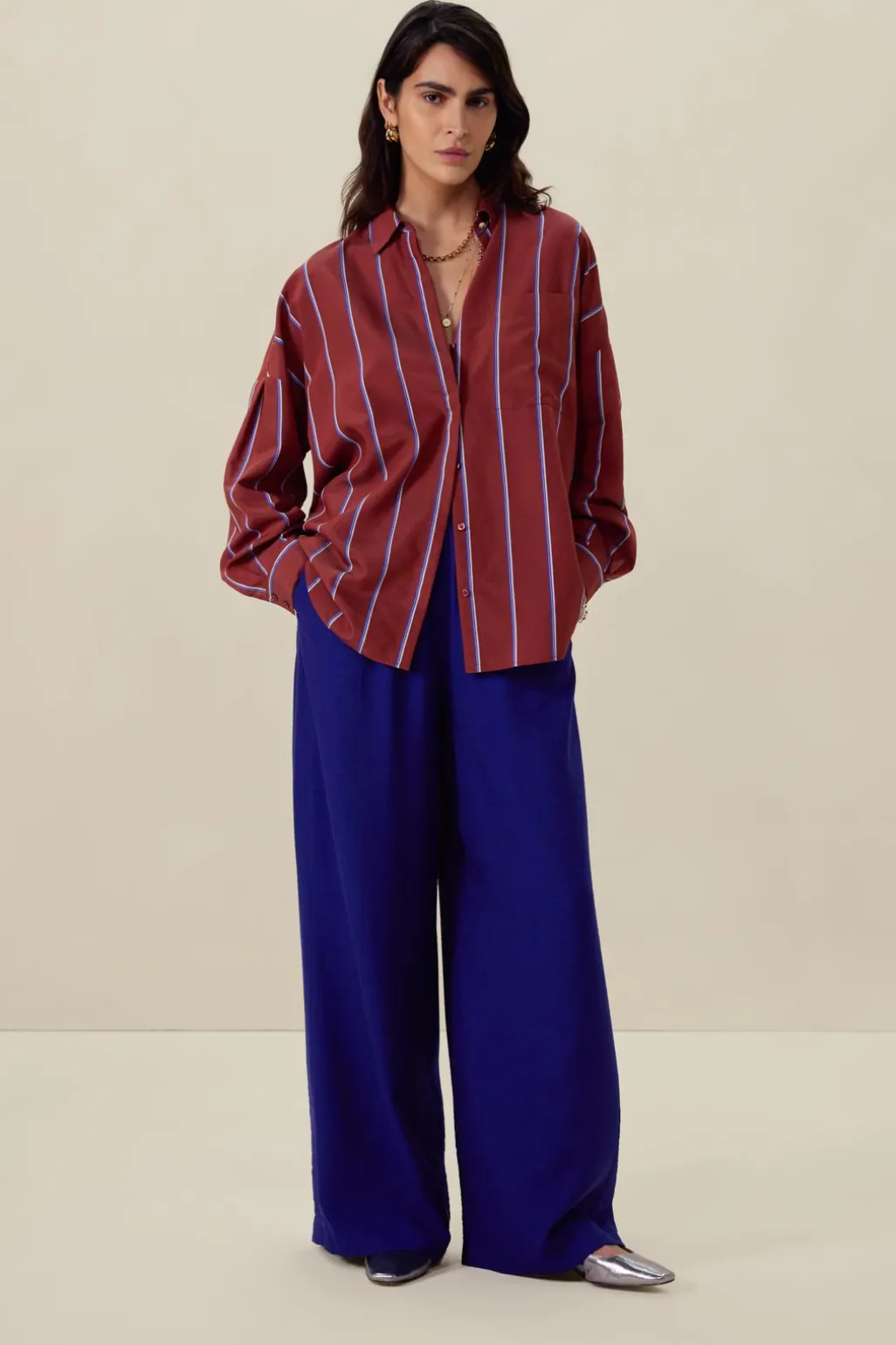 Bruine gestreepte blouse