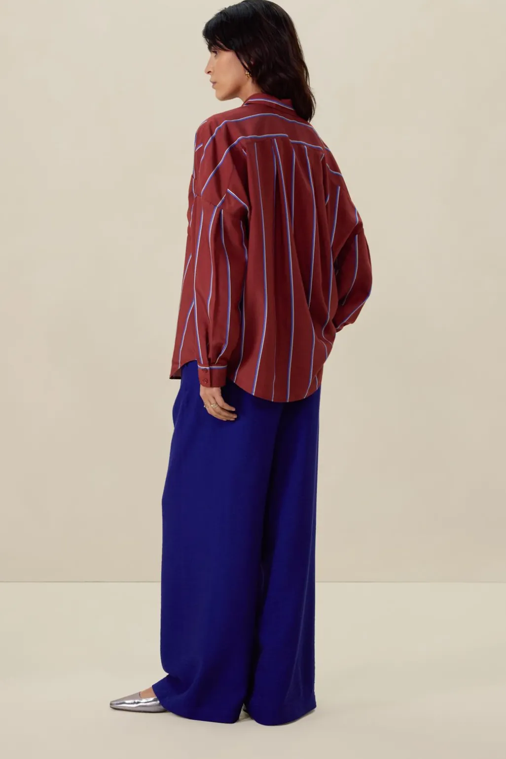 Bruine gestreepte blouse