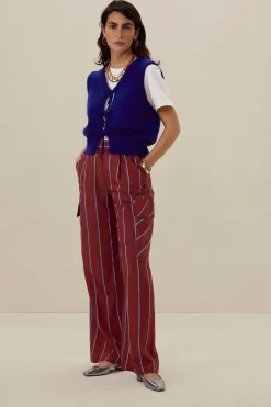 Bruine gestreepte high waist wide leg broek