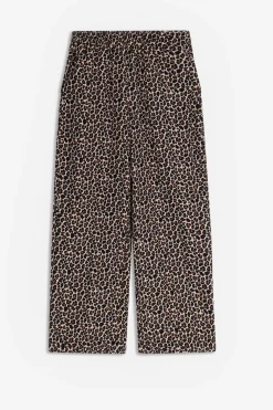 Bruine high waist wide leg broek met leopard print