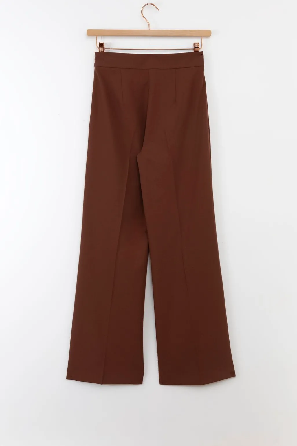 Bruine high waist wide leg pantalon met rits