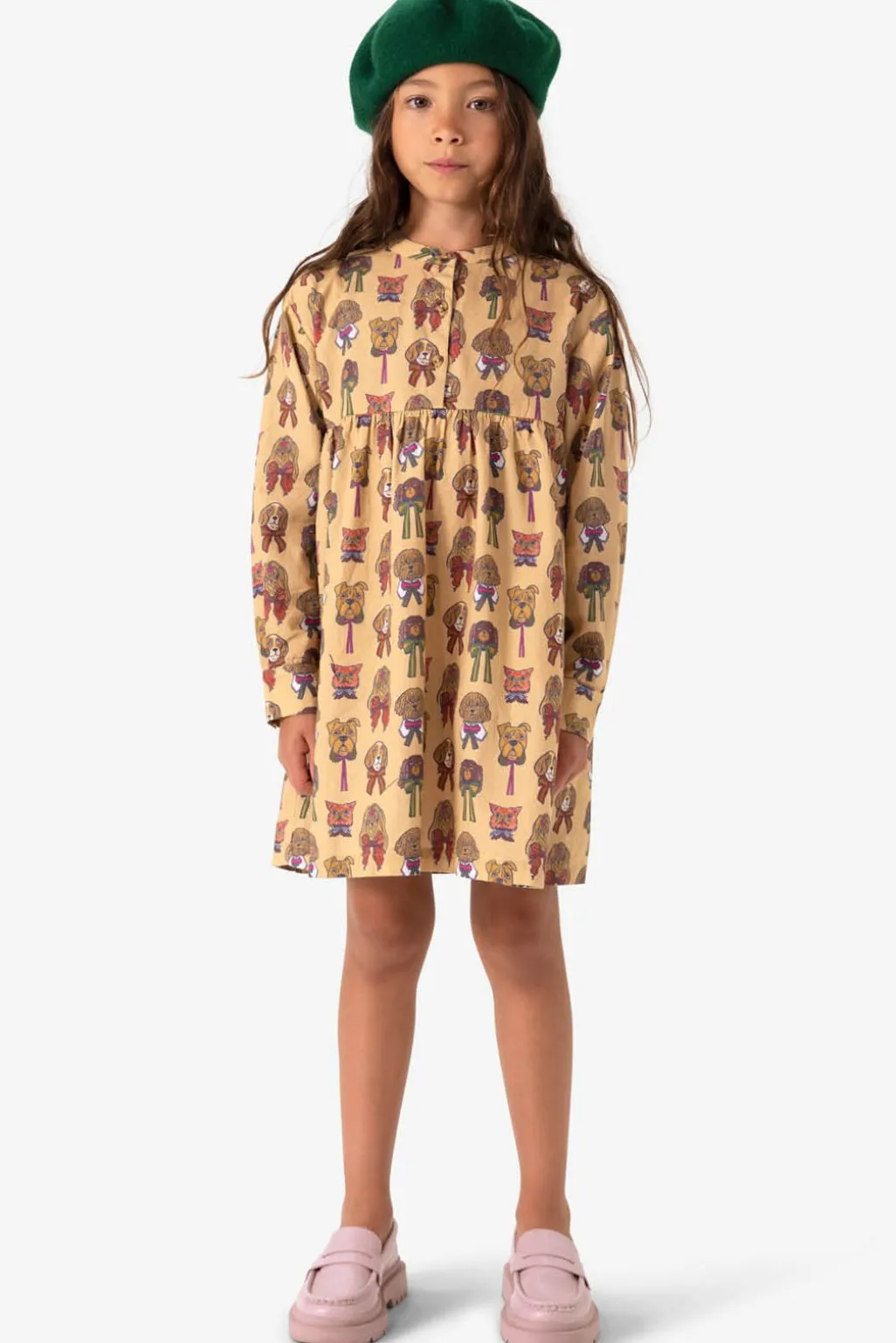 Bruine jurk met hondenprint