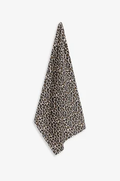 Bruine katoenen theedoek met leopard print
