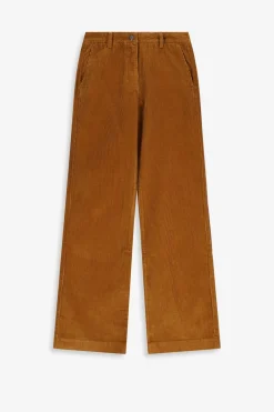 Bruine mid waist wide leg corduroy broek