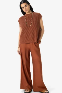 Bruine mid waist wide leg pantalon