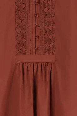 Bruine midi poplin jurk met pintuck details