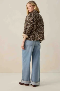 Bruine padded jack met leopard print
