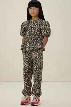 Bruine pull on broek met leopard print