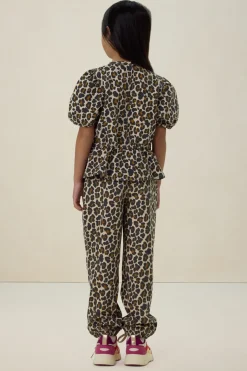 Bruine pull on broek met leopard print