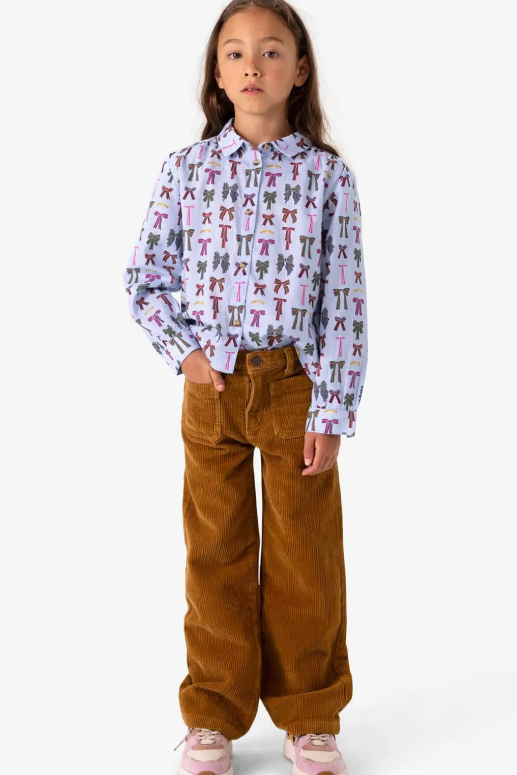 Bruine ribcord straight leg broek