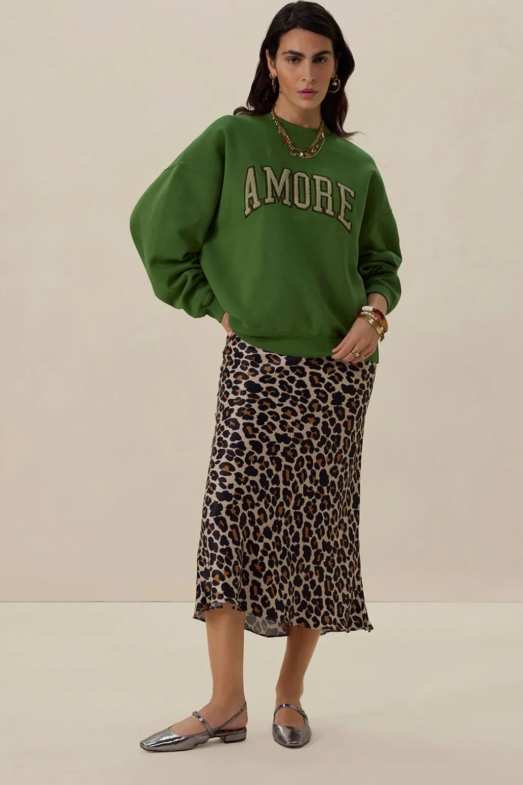 Bruine satijnen rok met leopard print