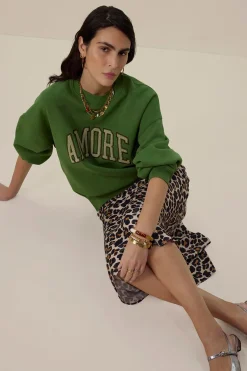 Bruine satijnen rok met leopard print