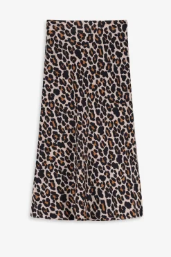 Bruine satijnen rok met leopard print