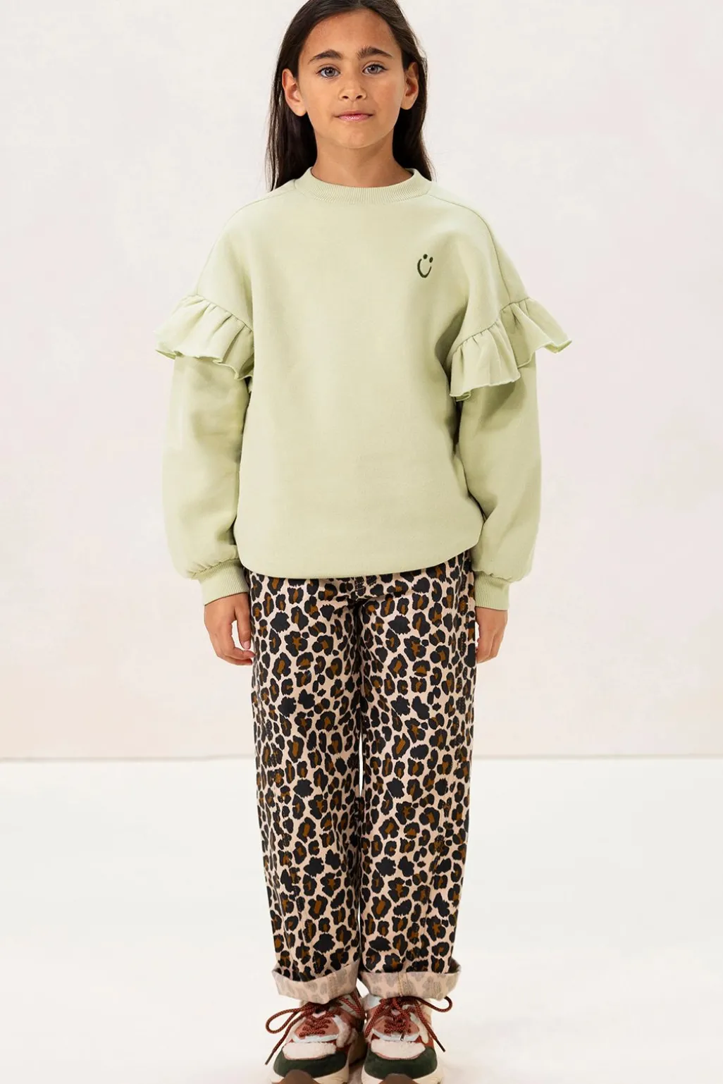 Bruine straight leg jeans met leopard print