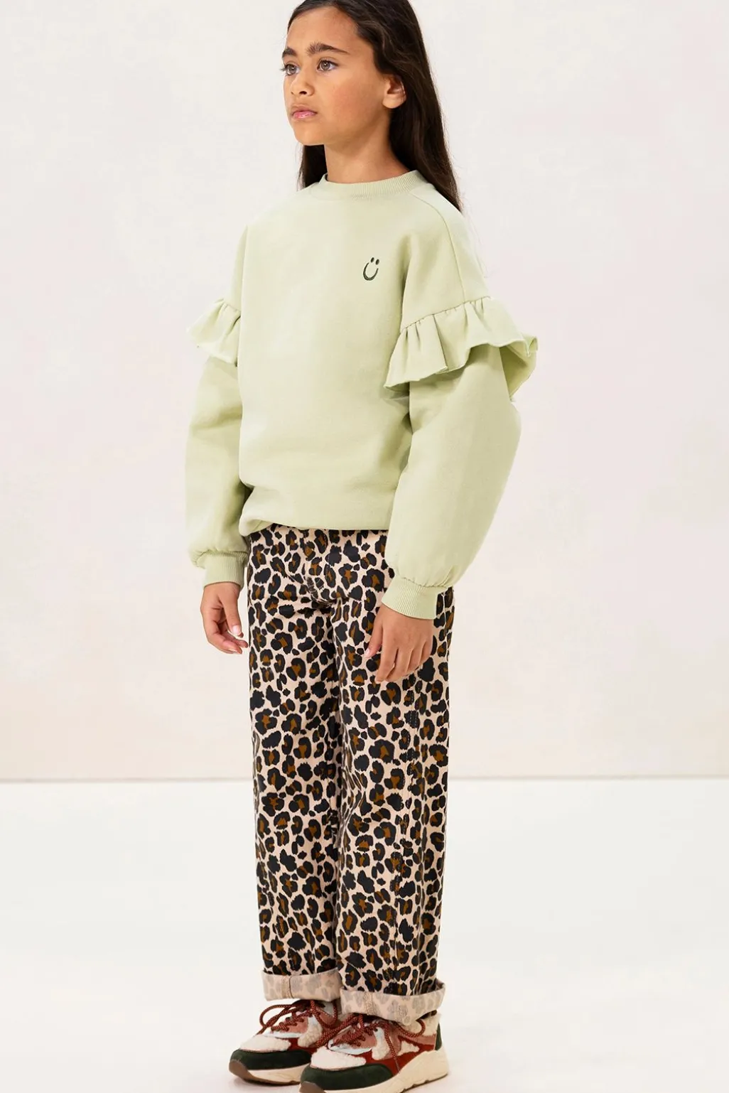 Bruine straight leg jeans met leopard print