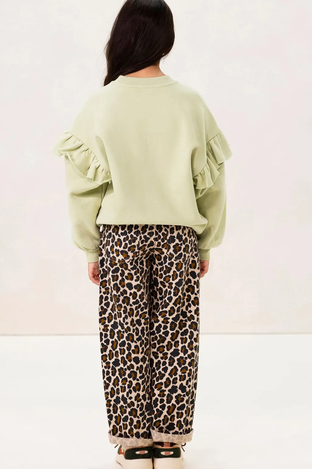 Bruine straight leg jeans met leopard print