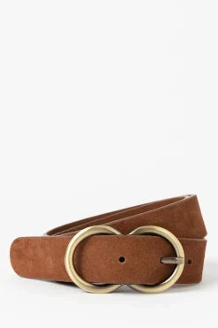 Bruine suède riem met ronde buckle