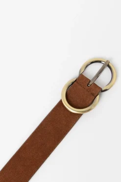 Bruine suède riem met ronde buckle