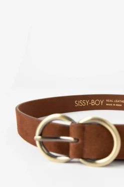 Bruine suède riem met ronde buckle