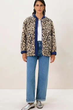 Bruine teddy jas met leopard print